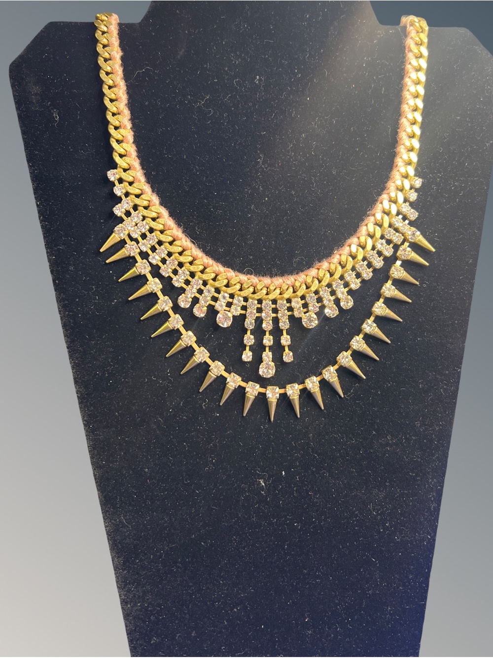 Stella & Dot Merci Gold Tone Crystals With Spikes Necklace